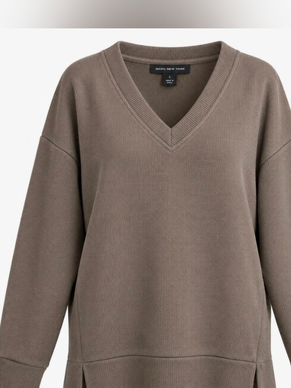 Taupe Marc New York Quiet Luxury V Neck Athlesuire Sweatshirt Large